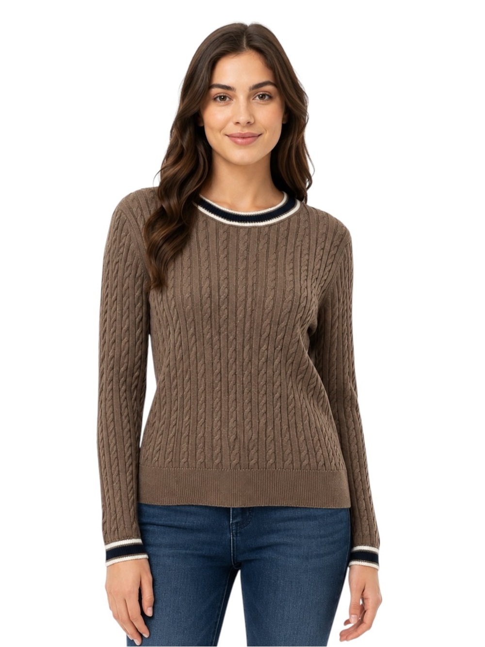Nautica Jeans Brown Cable Knit Crewneck Sweater Women’s  Size L NWT